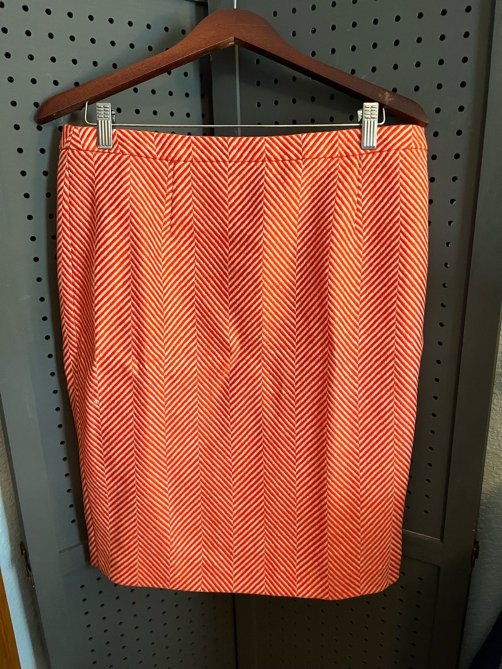 Boden Orange and White Chevron Pencil Skirt